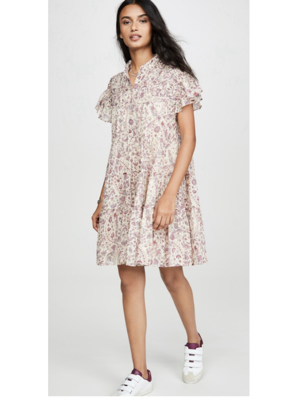Isabel Marant Etoile Lanikaye Tiered Cotton Mini Dress Floral Print 34/2 EUC